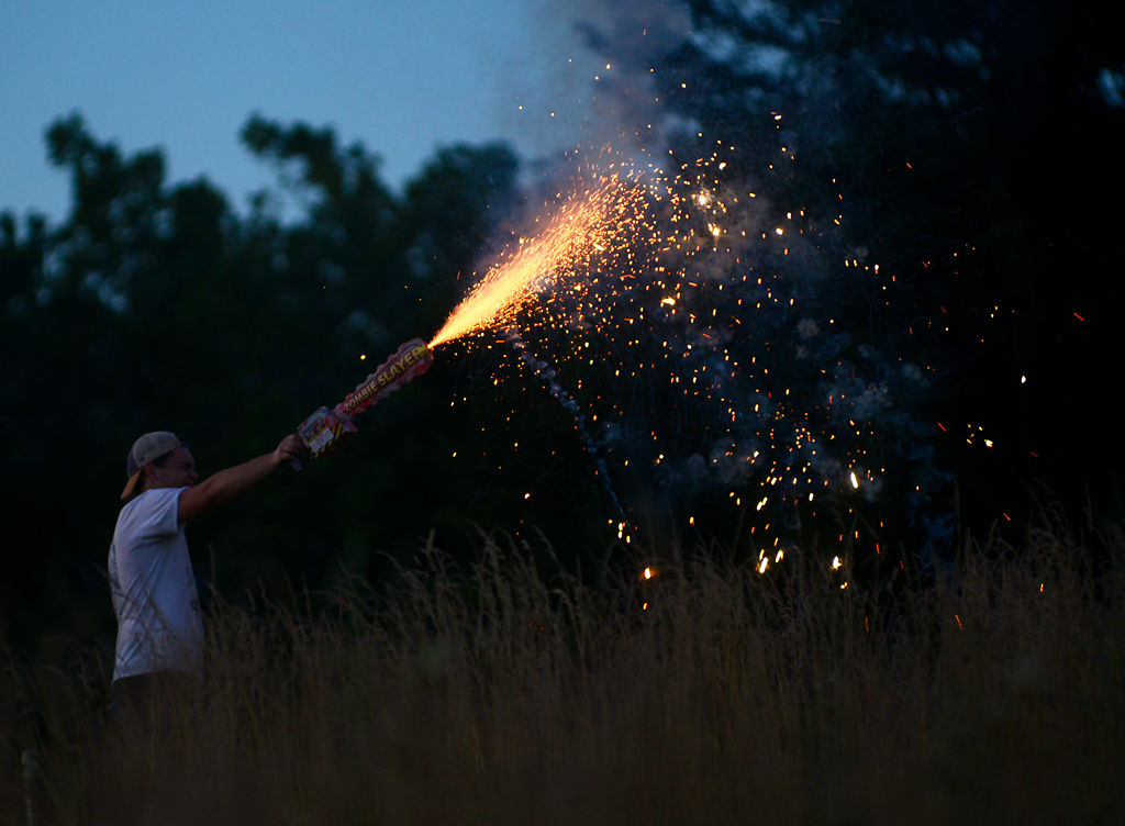 Parker Bartlett sets off a Zombie Slayer fountain firework